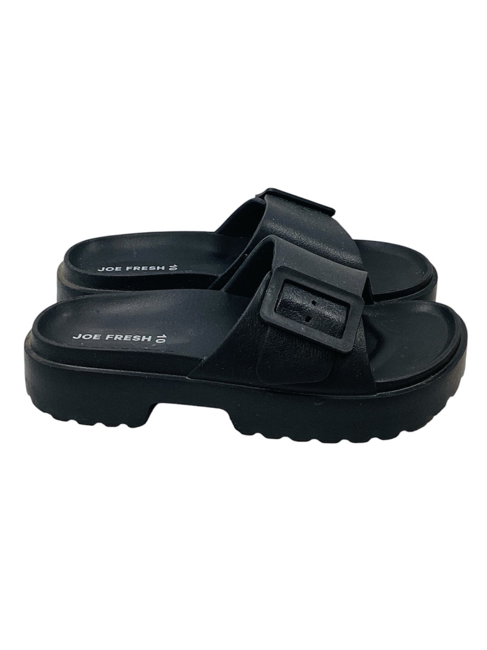 🐷 Joe Fresh Black Buckle Platform Sandals, Size 10